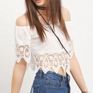 OFF the shoulders lace trim crop top. Price firm.